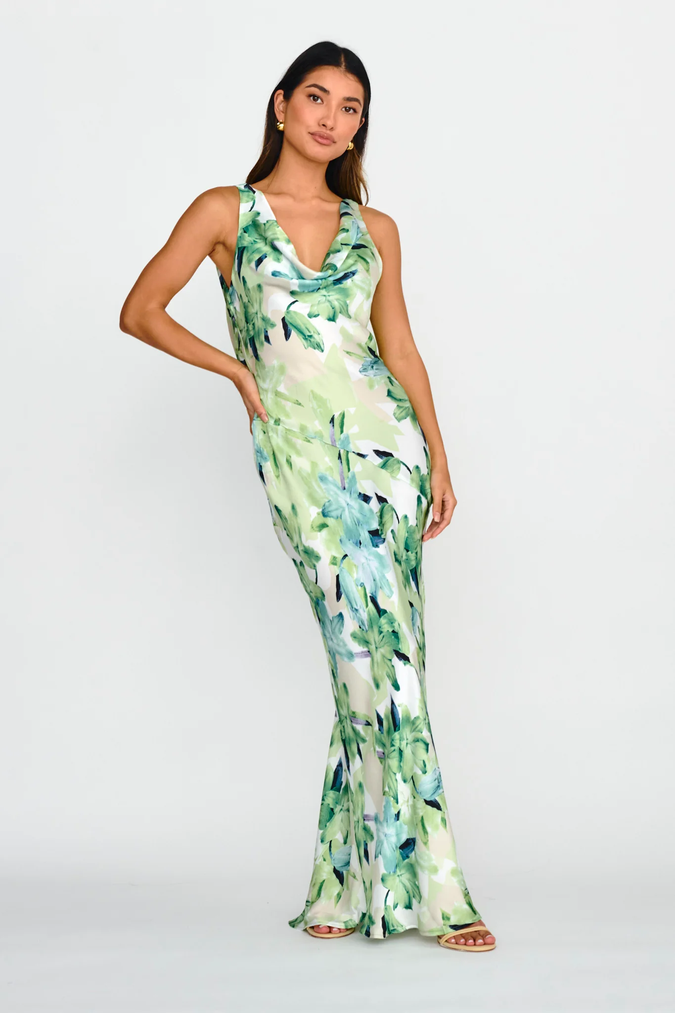 Cassiopeia Open Back Maxi Dress Lily Print Blue - Sonourner