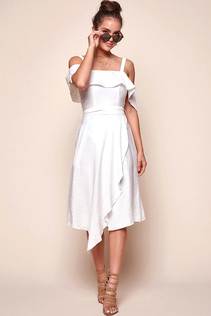 Adali Flowy Summer Midi Dress White - Sonourner