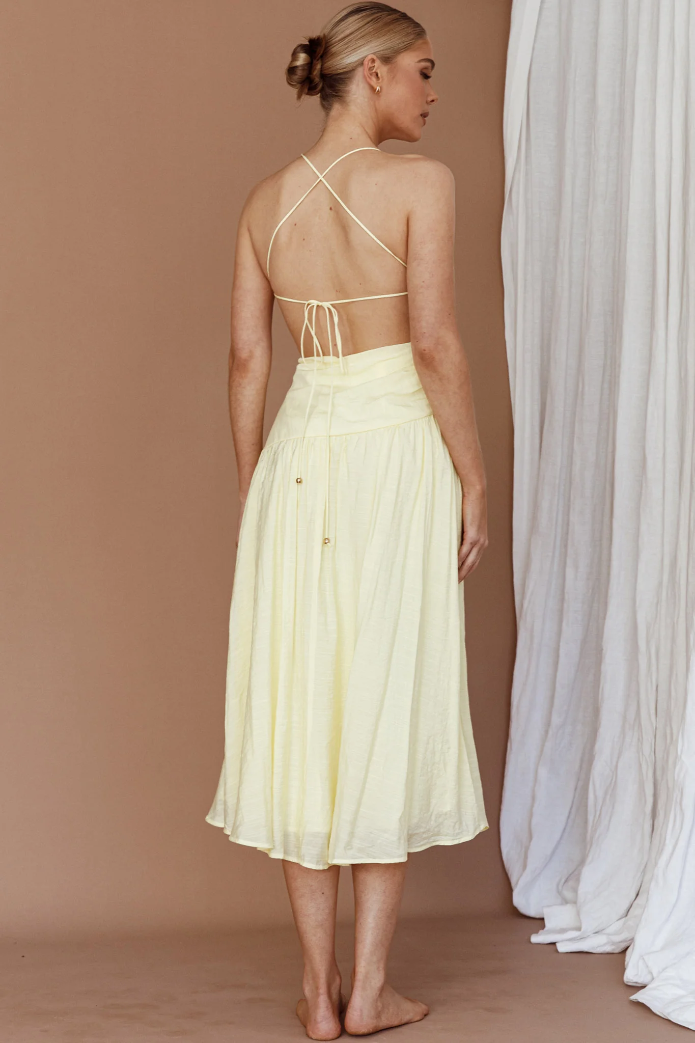 Destination Open Back Midi Dress Lemon - Sonourner