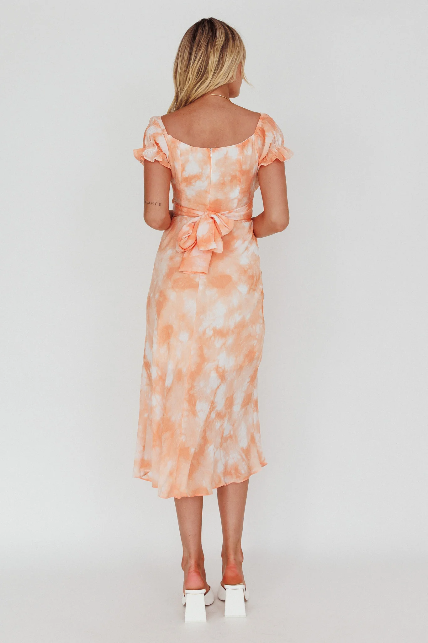 Linka Puff Sleeve Midi Dress Tie-Dye Orange - Sonourner