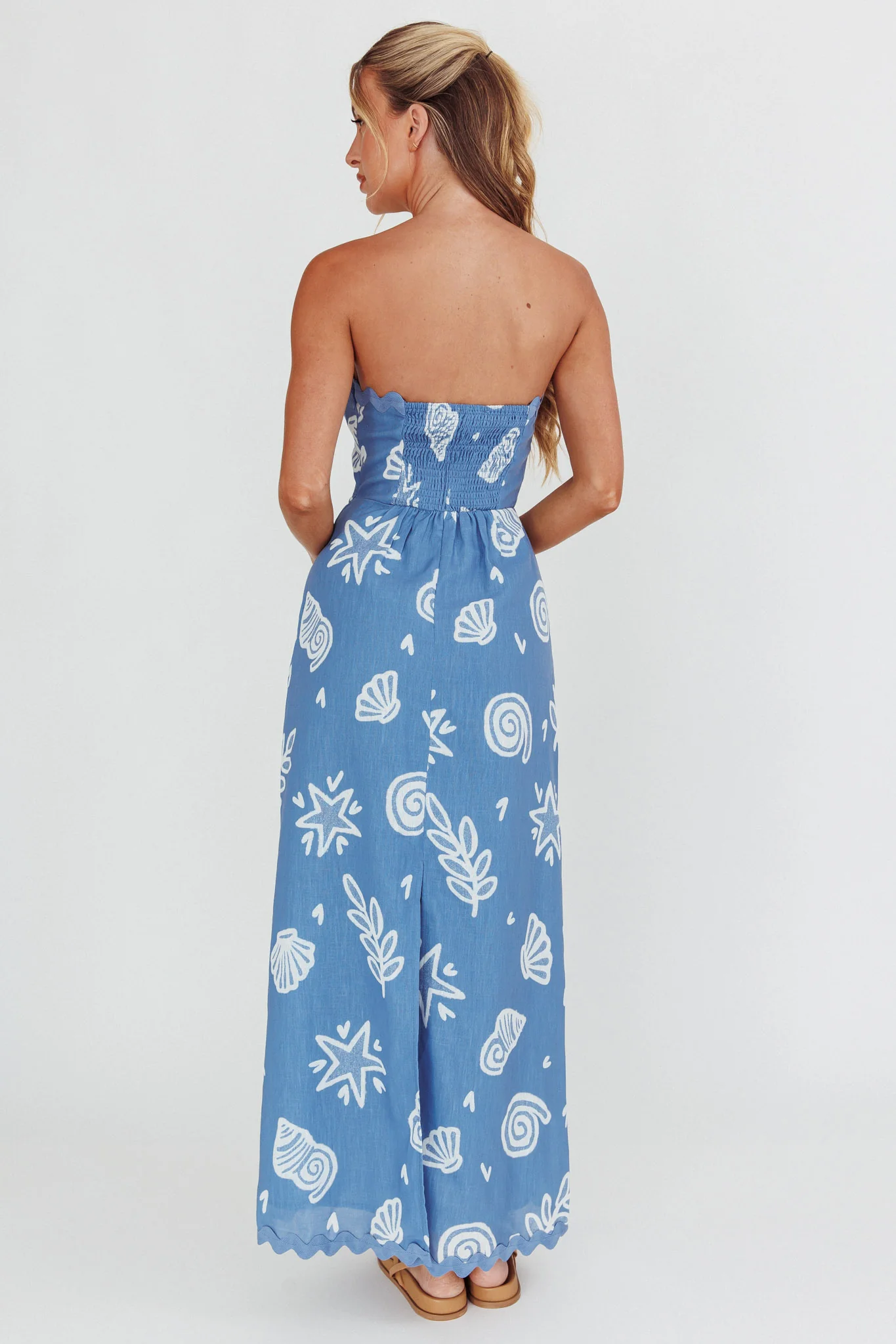 Cypress Ric Rac Trim Strapless Dress Shell Blue - Sonourner