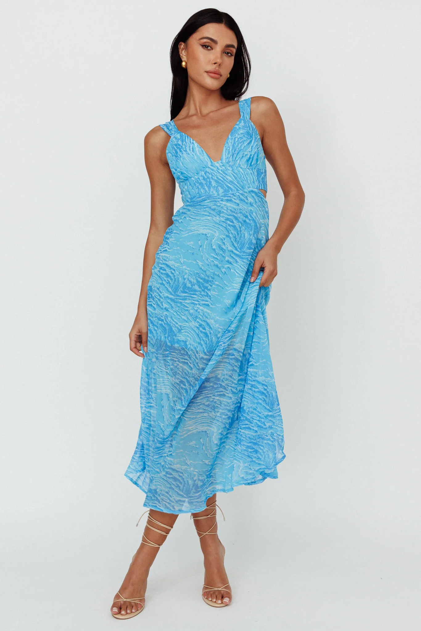 Willa Tie Back Midi Dress Print Blue - Sonourner
