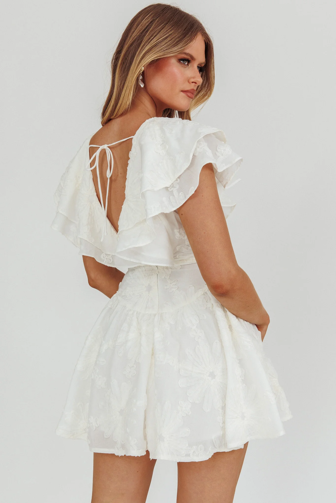 Garden Of Eden Ruffle Mini Dress White - Sonourner
