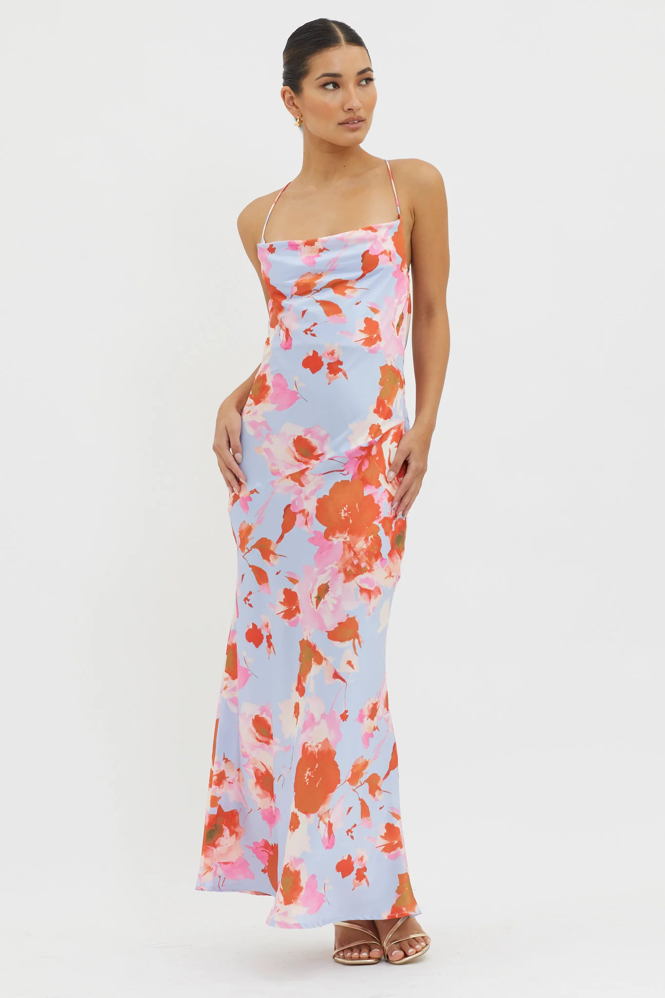 Dream Walk Cowl Back Tied Dress Print Pink - Sonourner