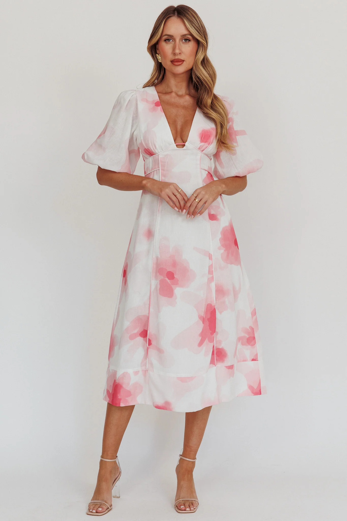 Elias Puff Sleeve Midi Dress Blush - Sonourner