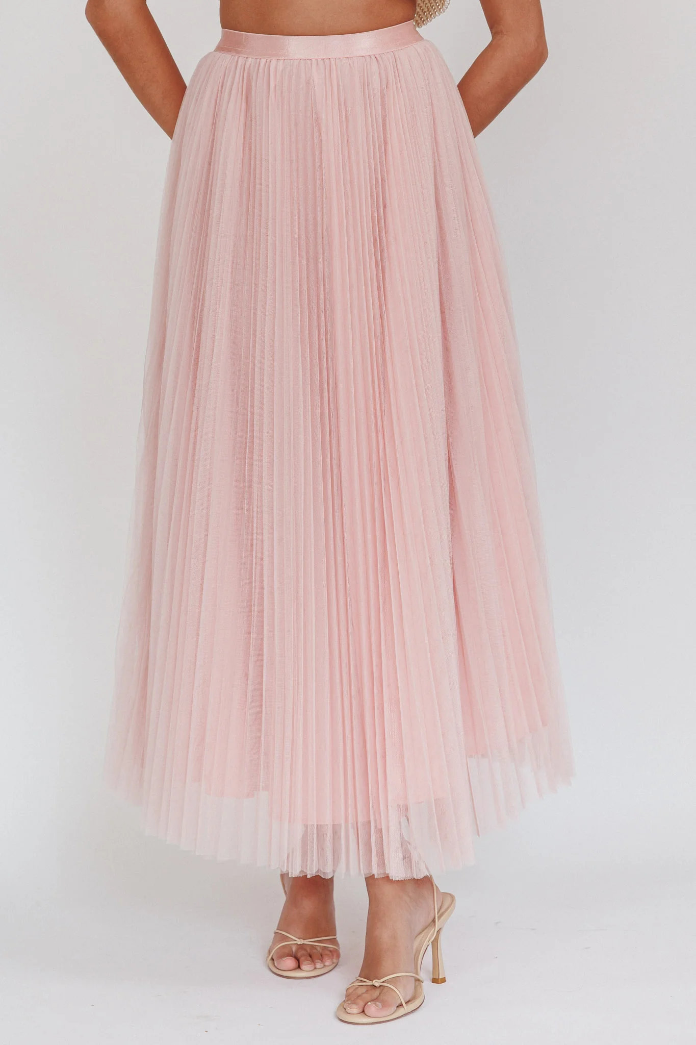 Kristine Accordion Pleat Tulle Maxi Skirt Dusty Pink - Sonourner