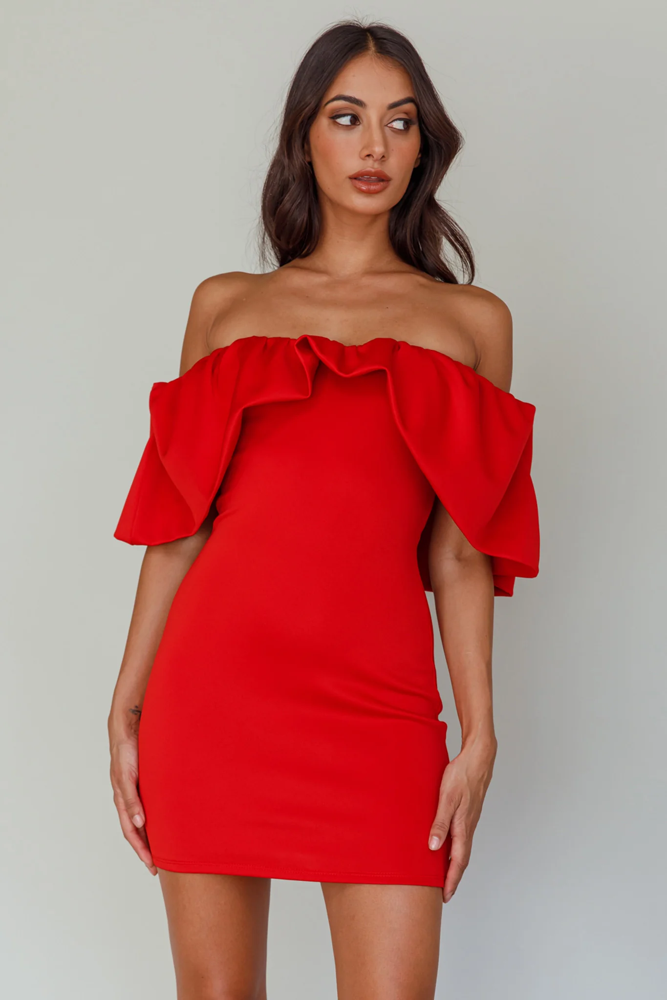 So Dramatic Off-Shoulder Mini Dress Tangerine - Sonourner