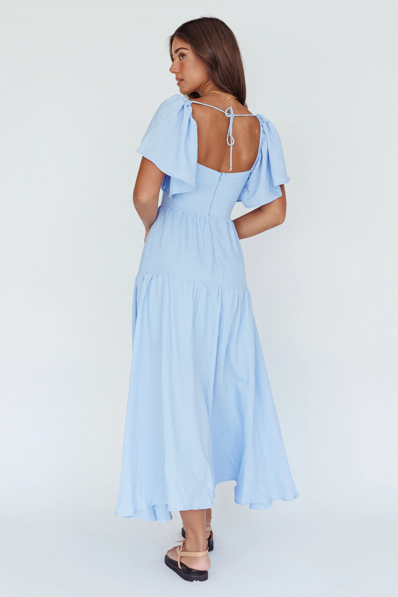 Lula Gathered Bust Midi Dress Blue - Sonourner