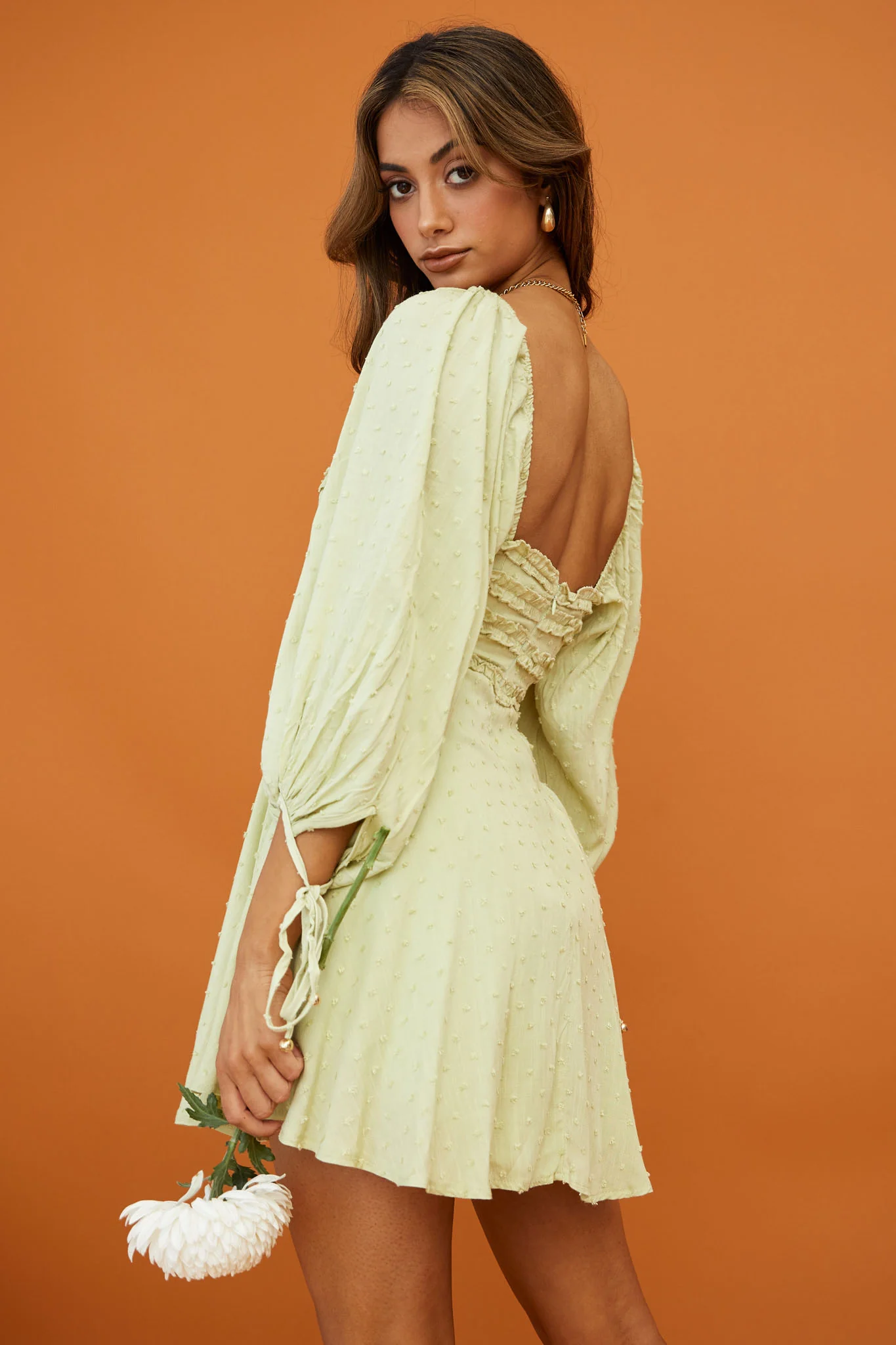 Illia Three-Quarter Balloon Sleeve Frill Bodice Dress Apple - Sonourner