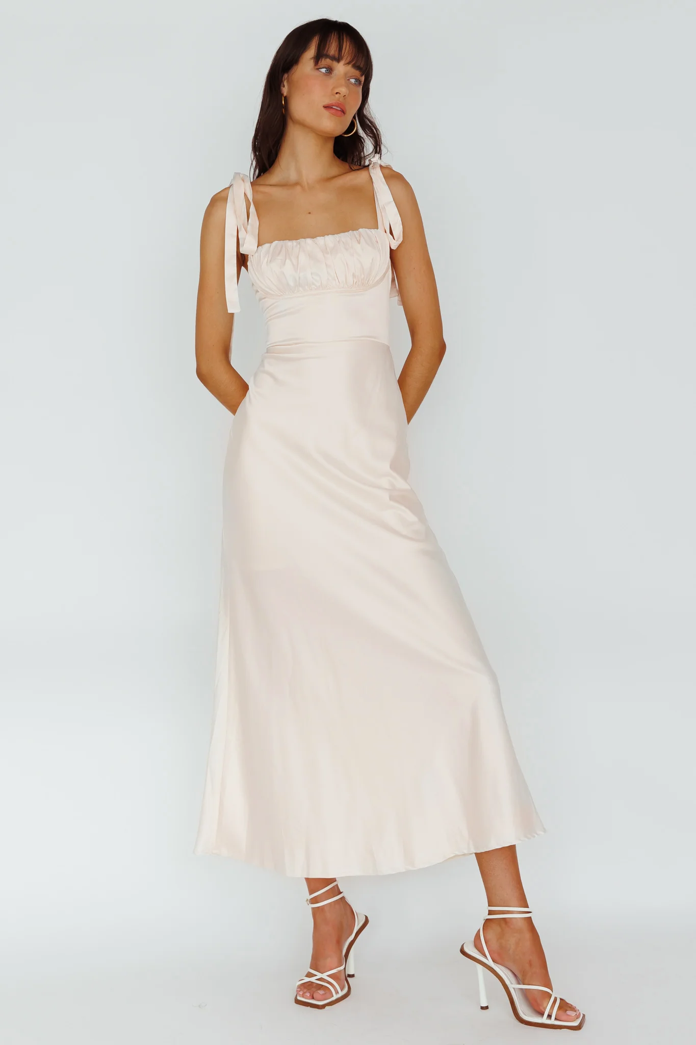 Pennelope Tied Shoulder Maxi Dress Ivory - Sonourner