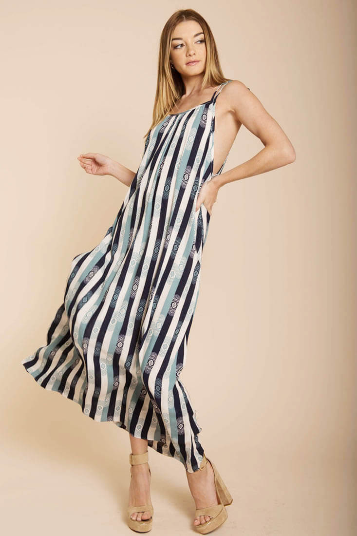 Tristan Stripped Maxi Dress Navy Beige - Sonourner