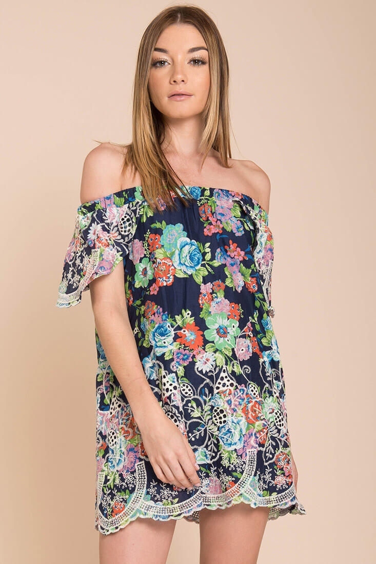 Bryden Open Shoulder Dress Navy - Sonourner