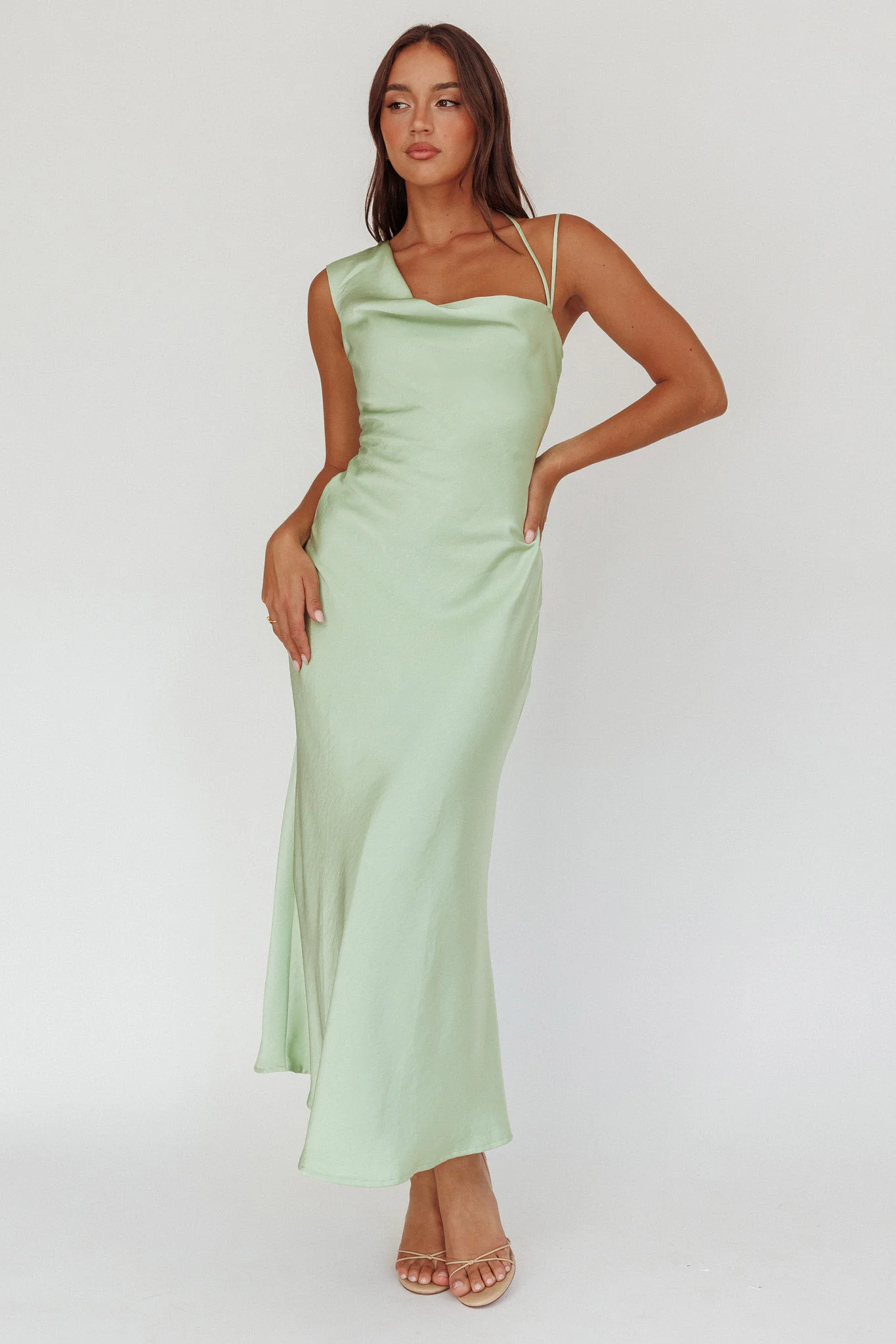Eros Asymmetric Cowl Neck Maxi Dress Leaf - Sonourner