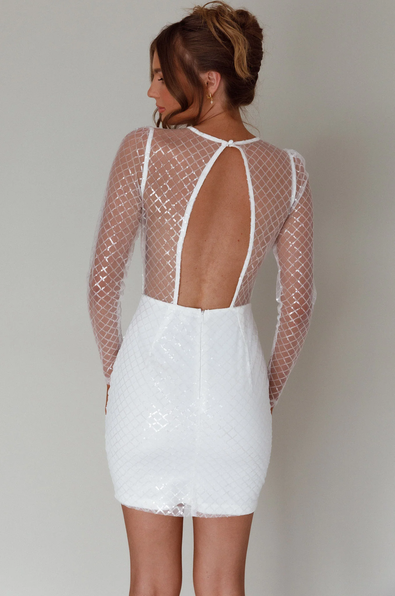 Juno Plunging Neckline Sequin Mini Dress White - Sonourner