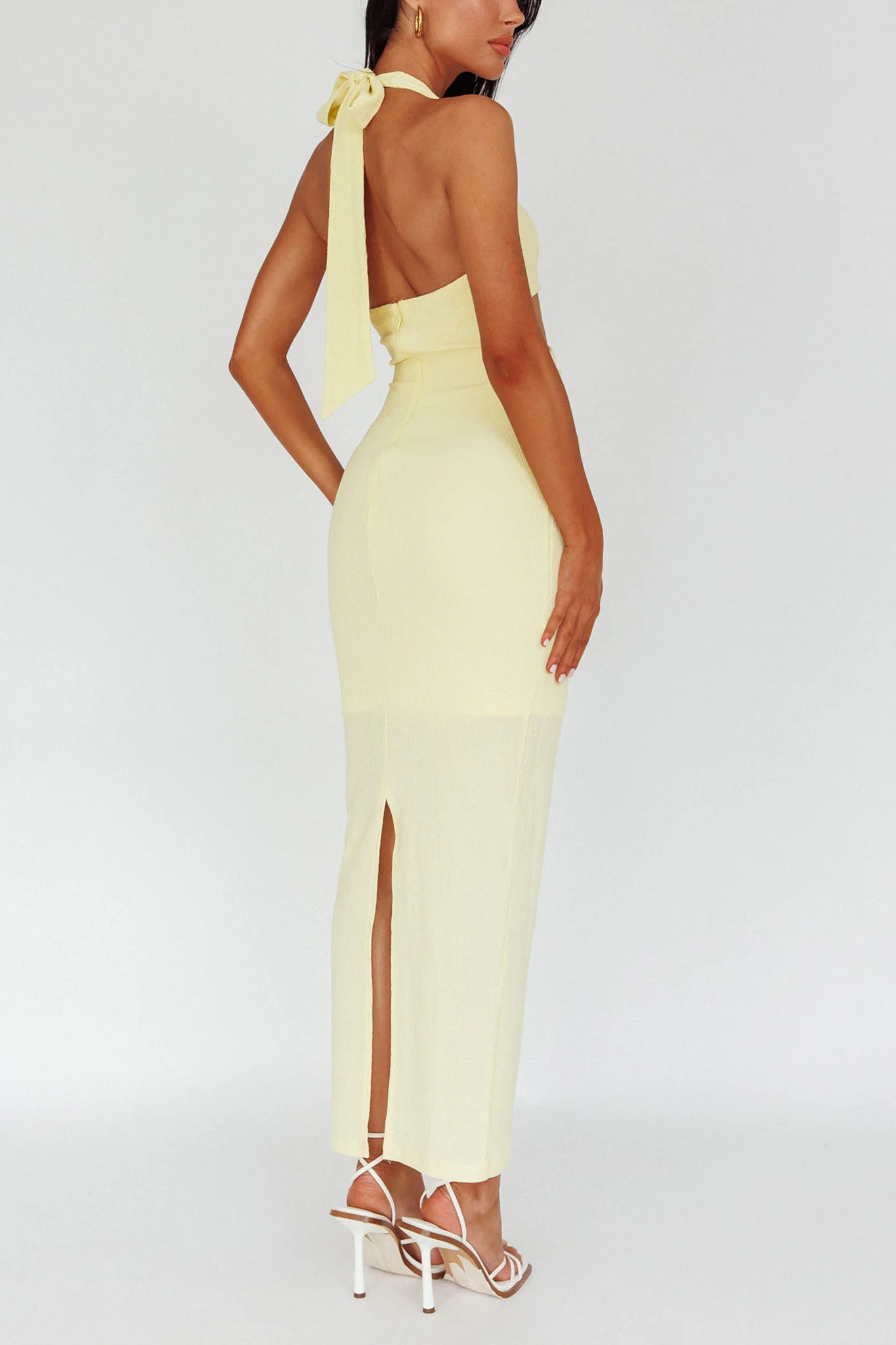 Giulia Cut-out Ribbed Halterneck Midi Dress Butter - Sonourner