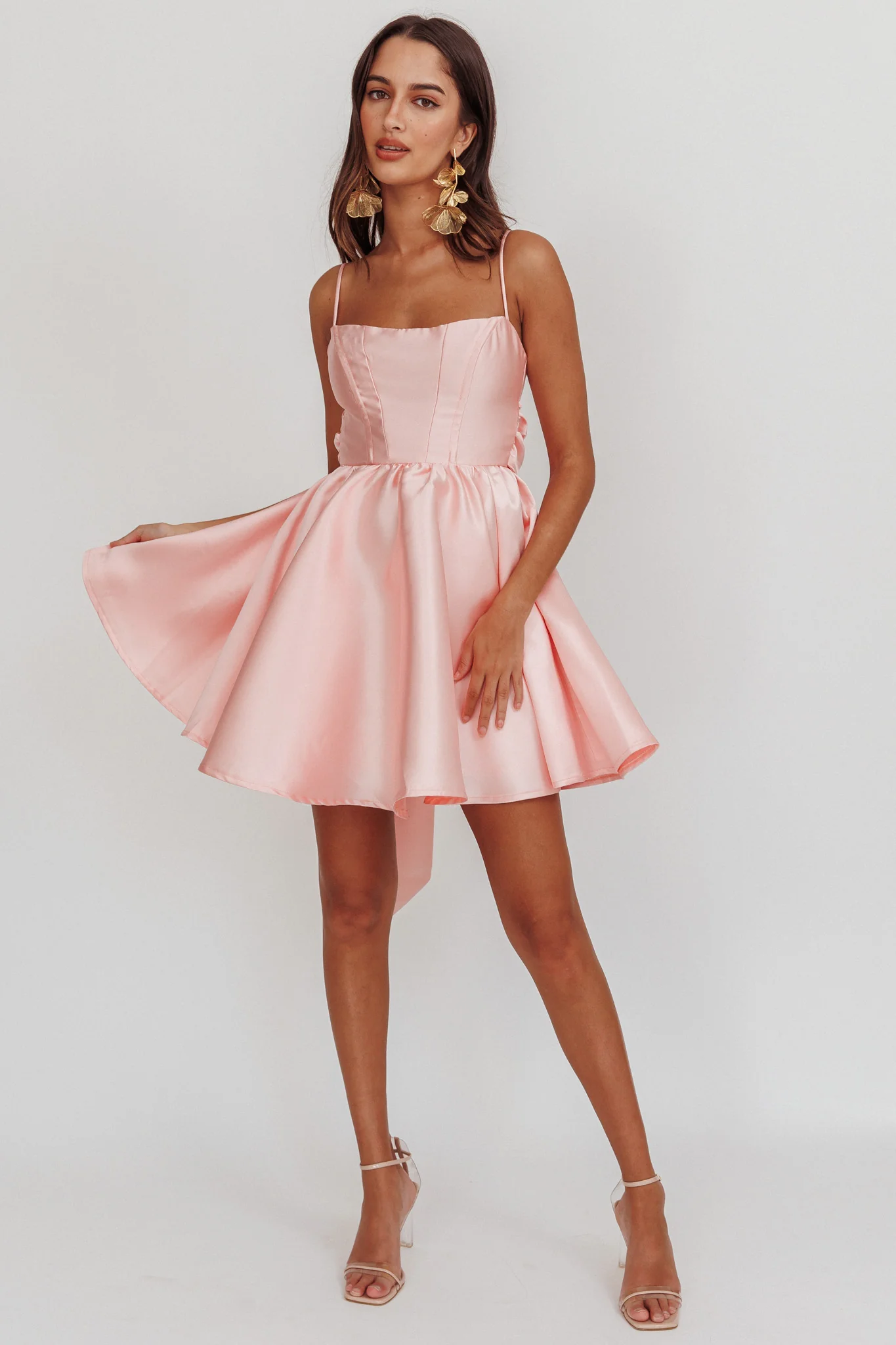 Athens Flared Bow Mini Dress Blush - Sonourner