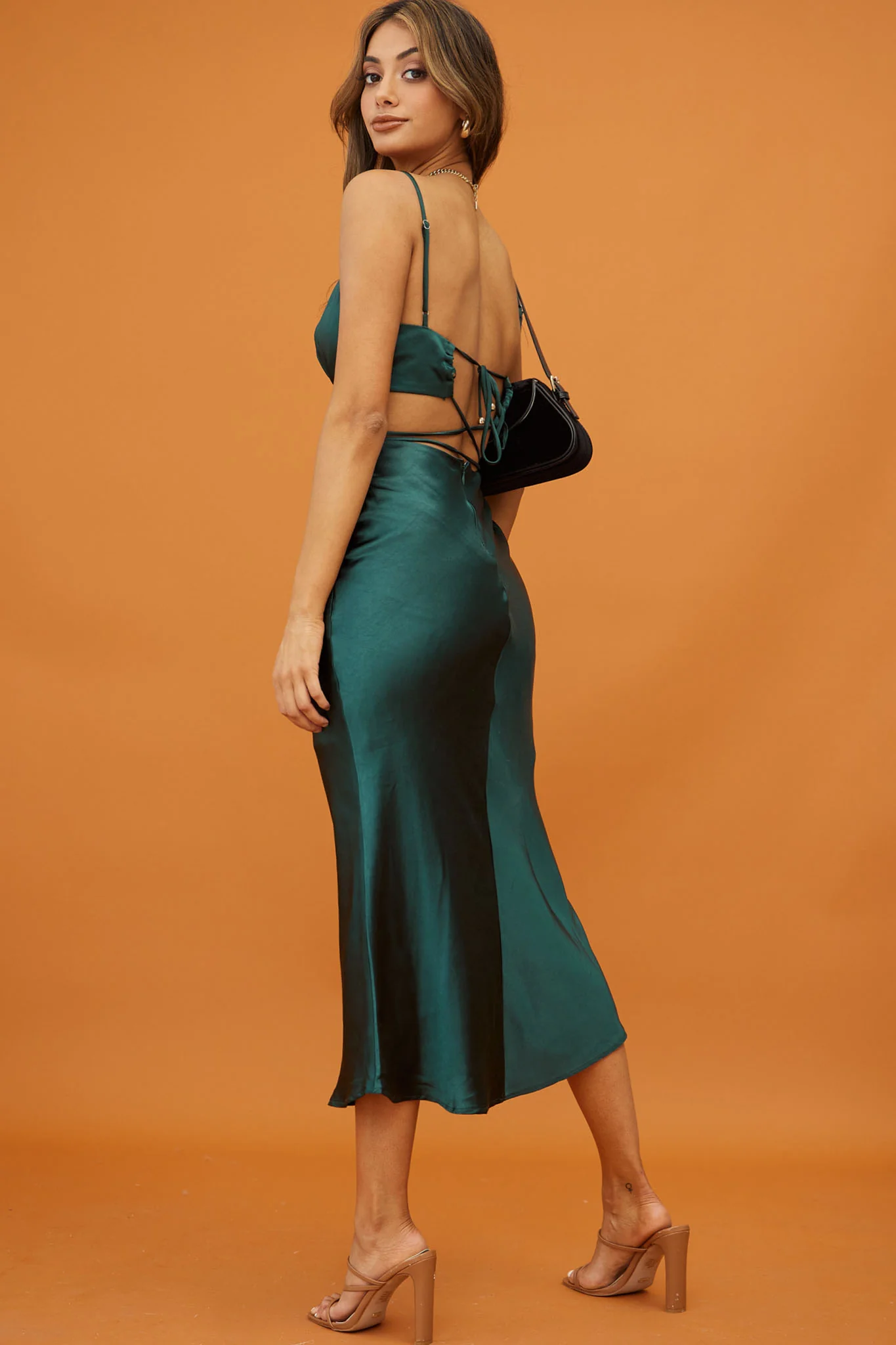City Lights Cut-Out Waist Strappy Back Midi Dress Jade - Sonourner