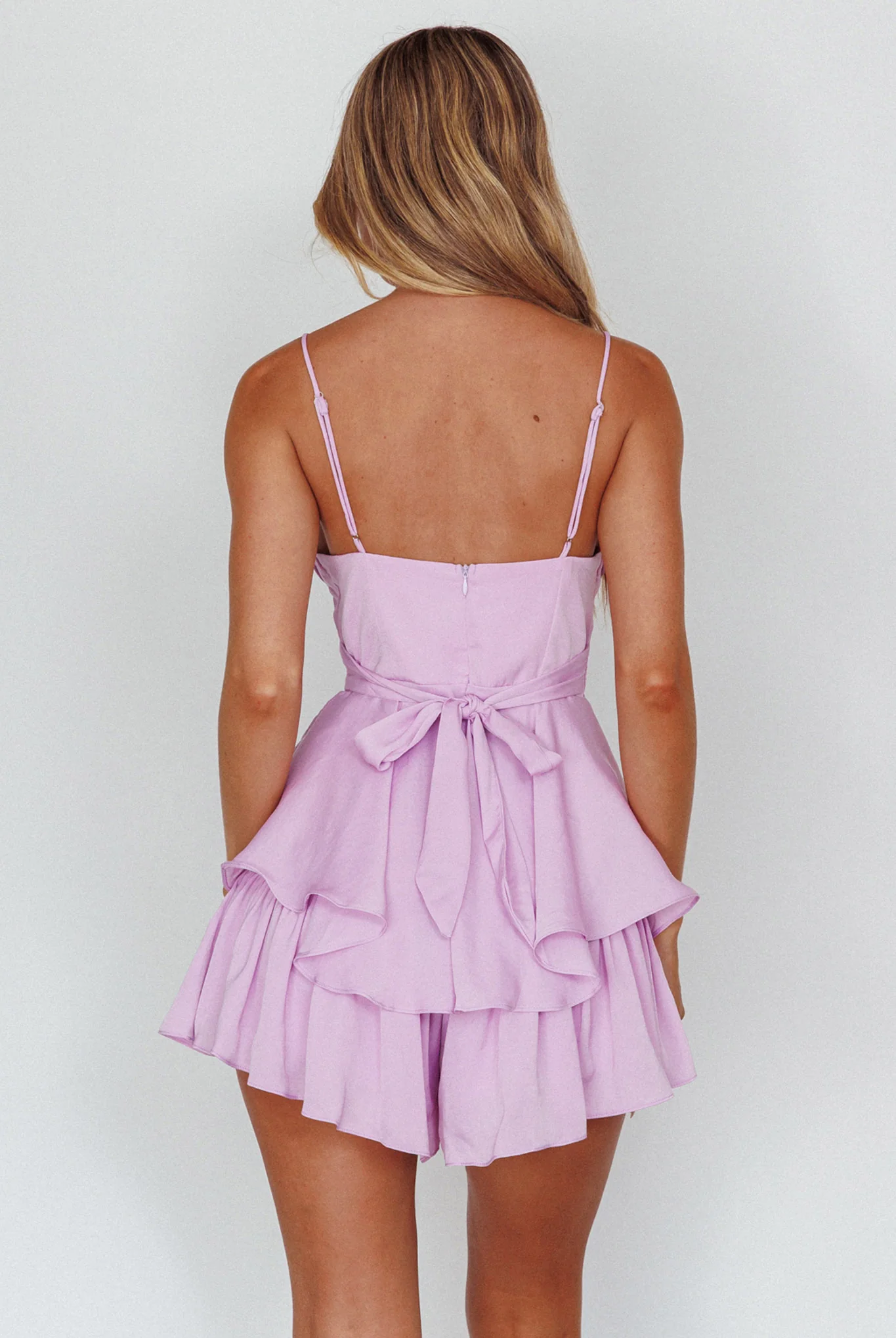 Well Versed Cowl Neck Flounce Romper Lavender - Sonourner