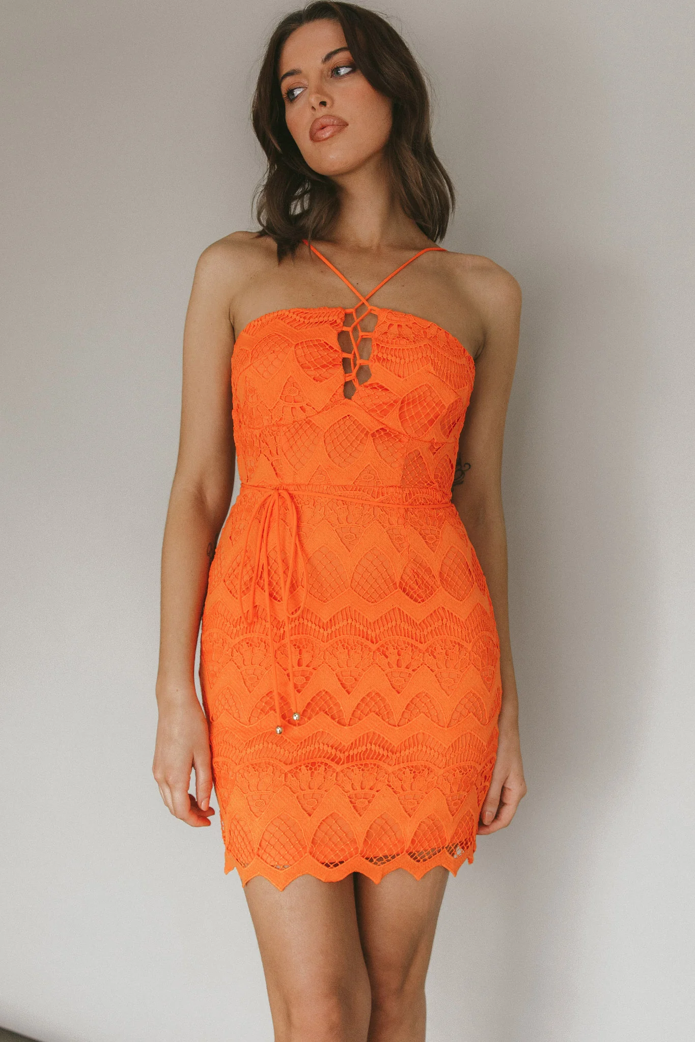 St Kilda Embroidered Lace Strappy Dress Coral - Sonourner