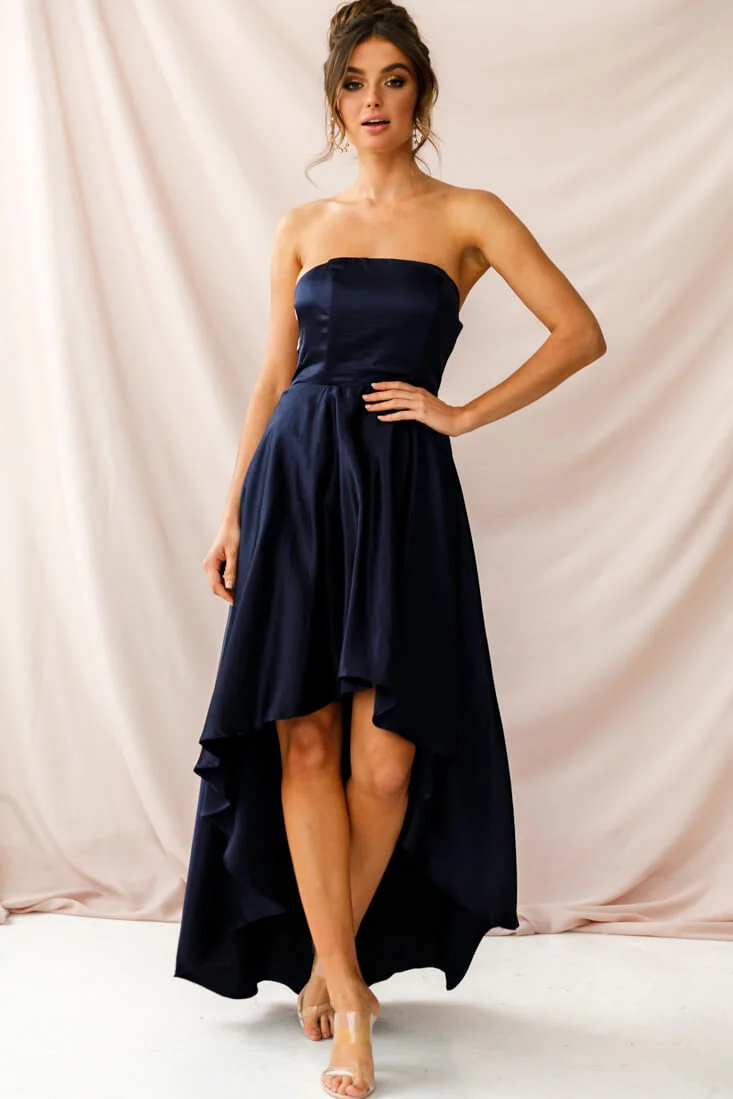 Belle Strapless High-Low Hem Dress Navy - Sonourner