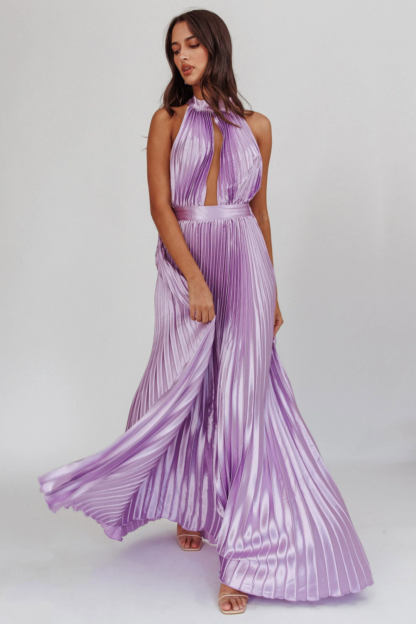 Monarch Pleated Satin Maxi Dress Lavender - Sonourner