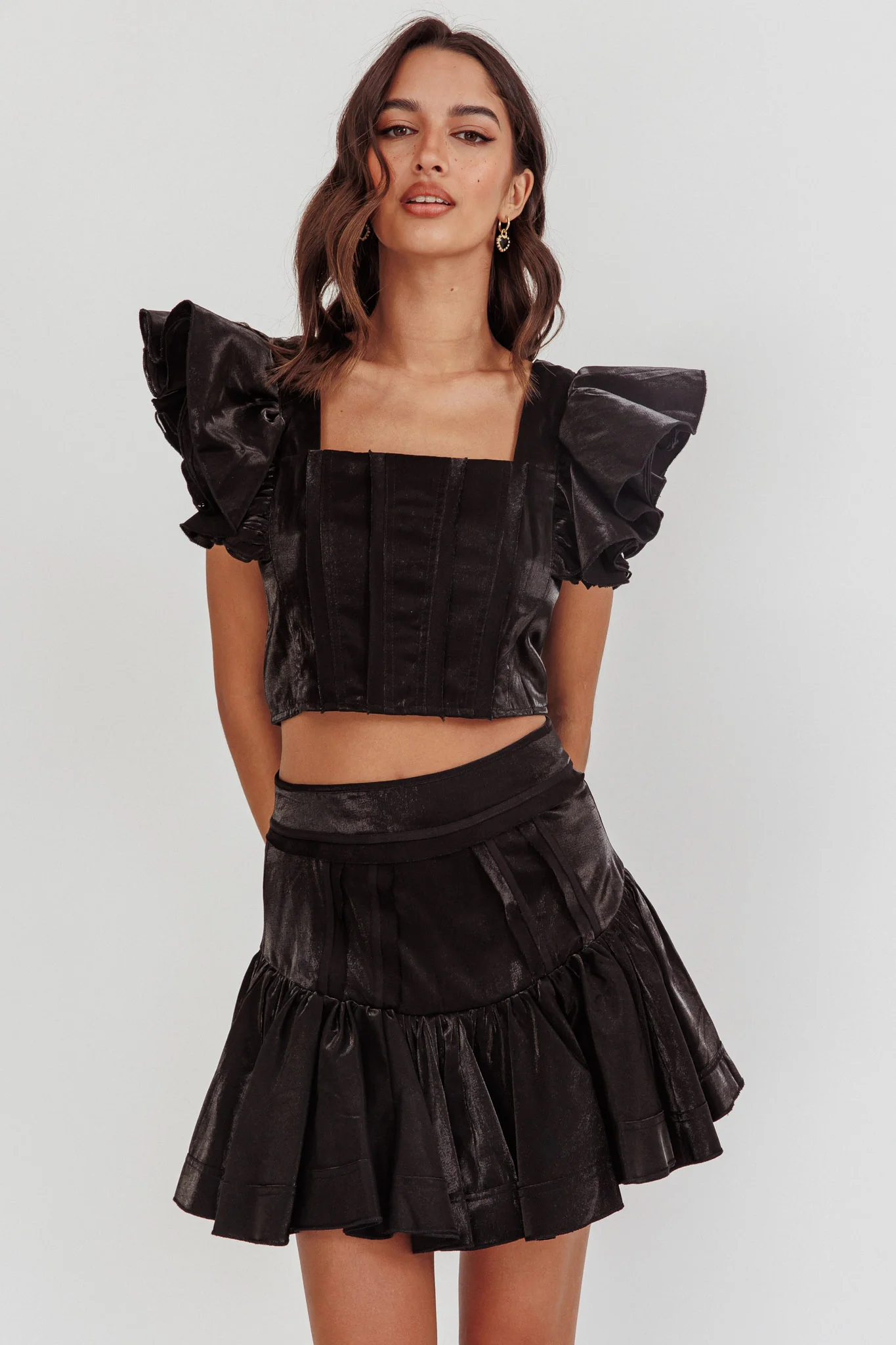 Debutante Drop Yoke Ruffle Skirt Black - Sonourner