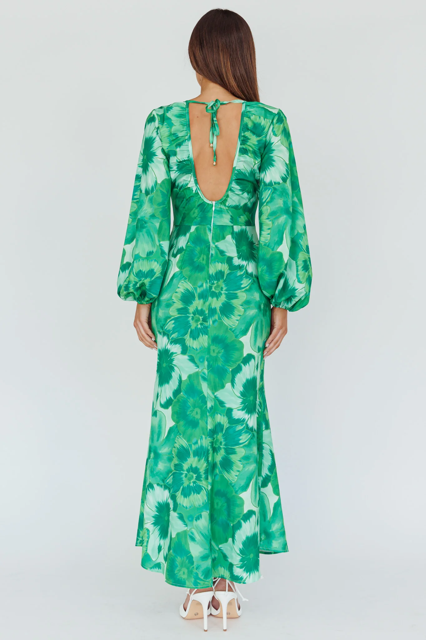 Yessica Balloon Sleeve Midi Dress Floral Green - Sonourner