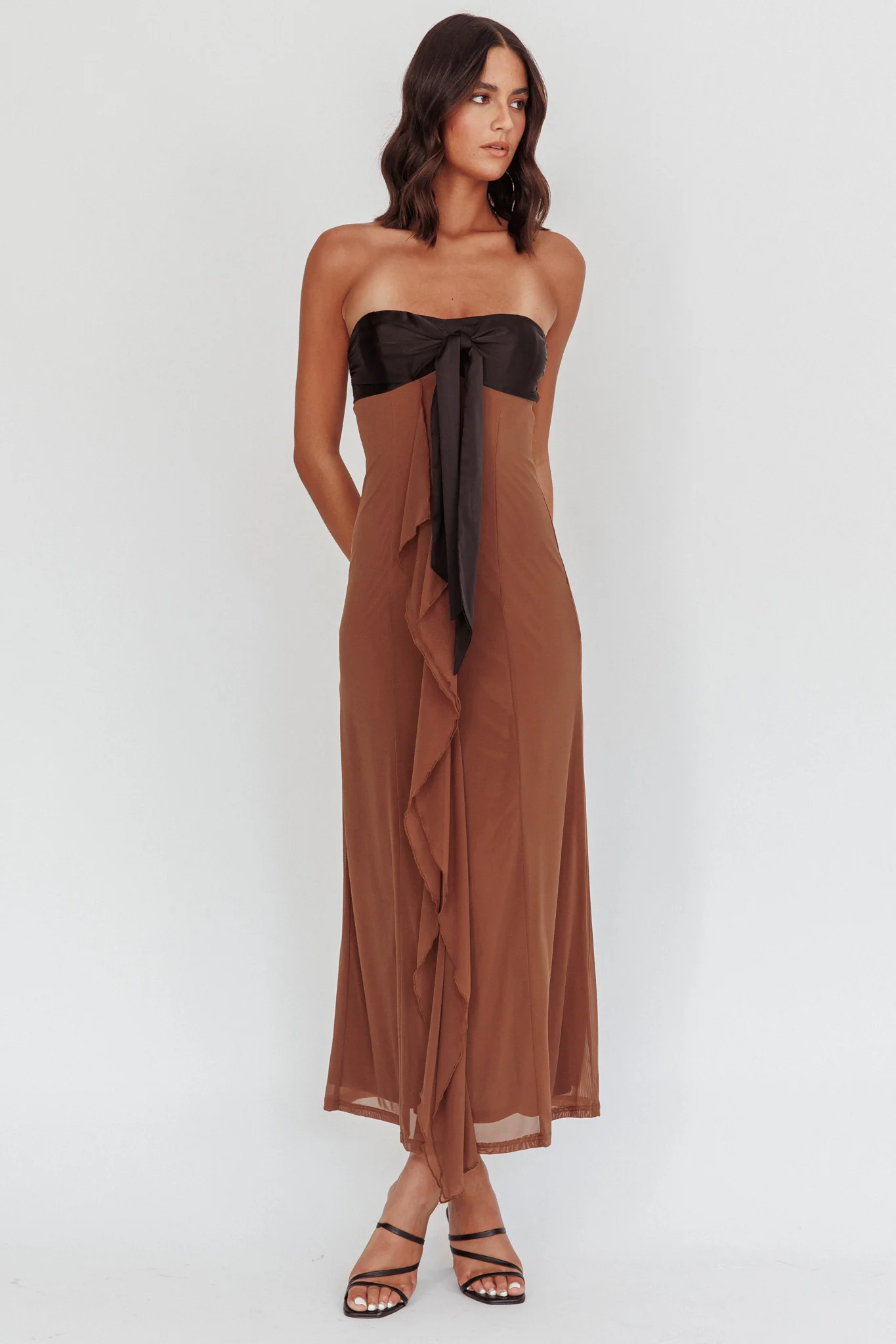 Keep Her Wild Strapless Tied Bust Dress Cedar - Sonourner