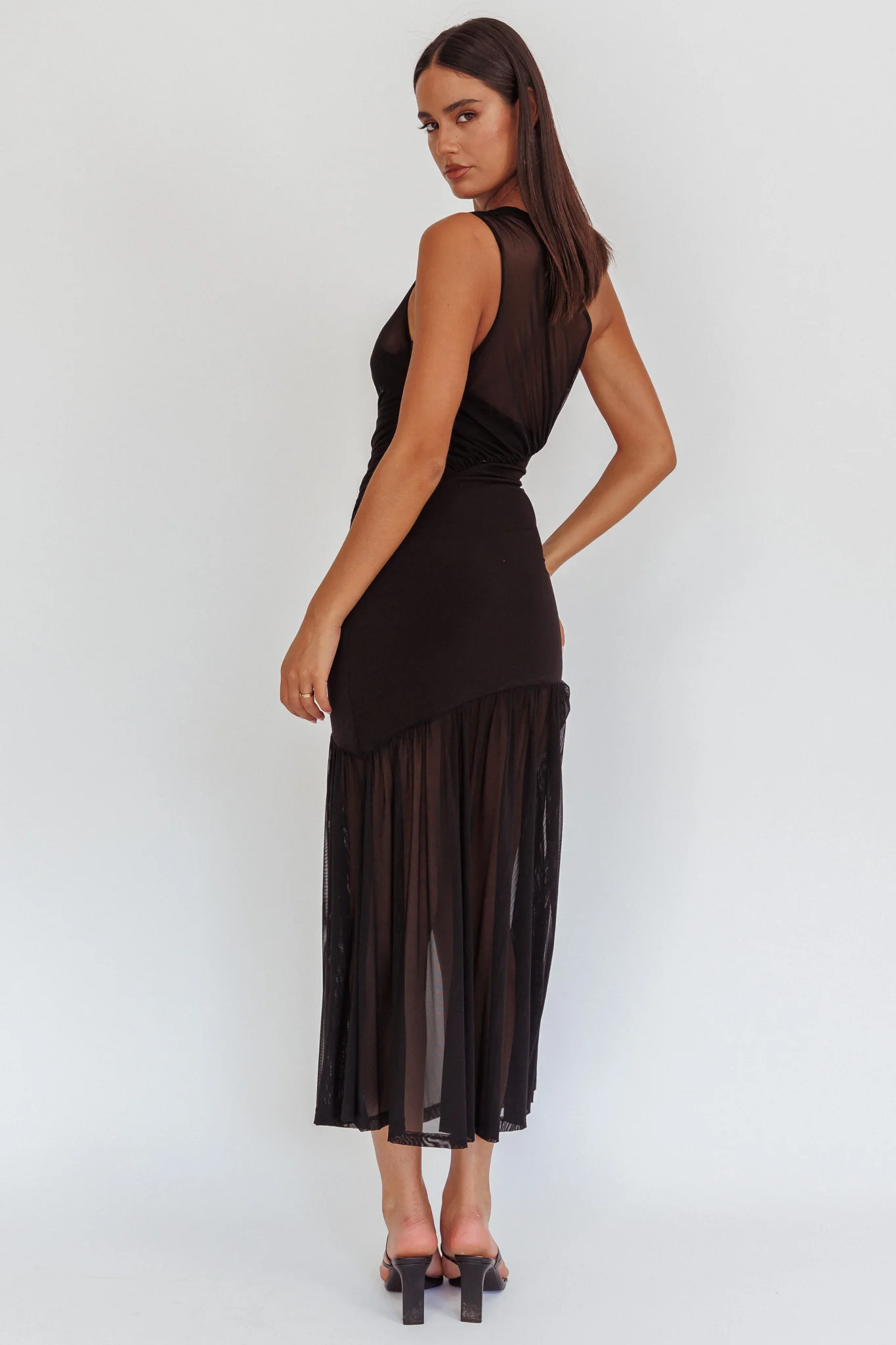 Passion One-Shoulder Mesh Maxi Dress Black - Sonourner