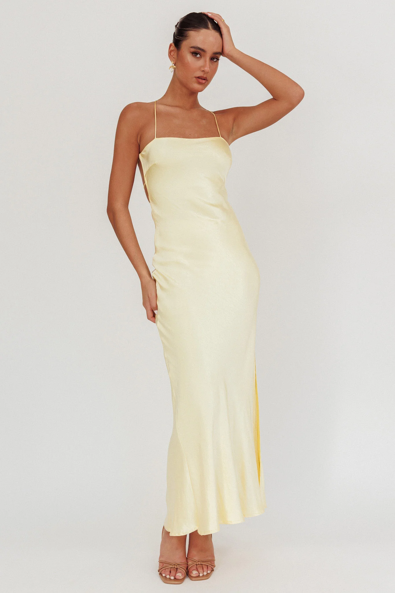 Dolce Life Backless Satin Maxi Dress Butter - Sonourner