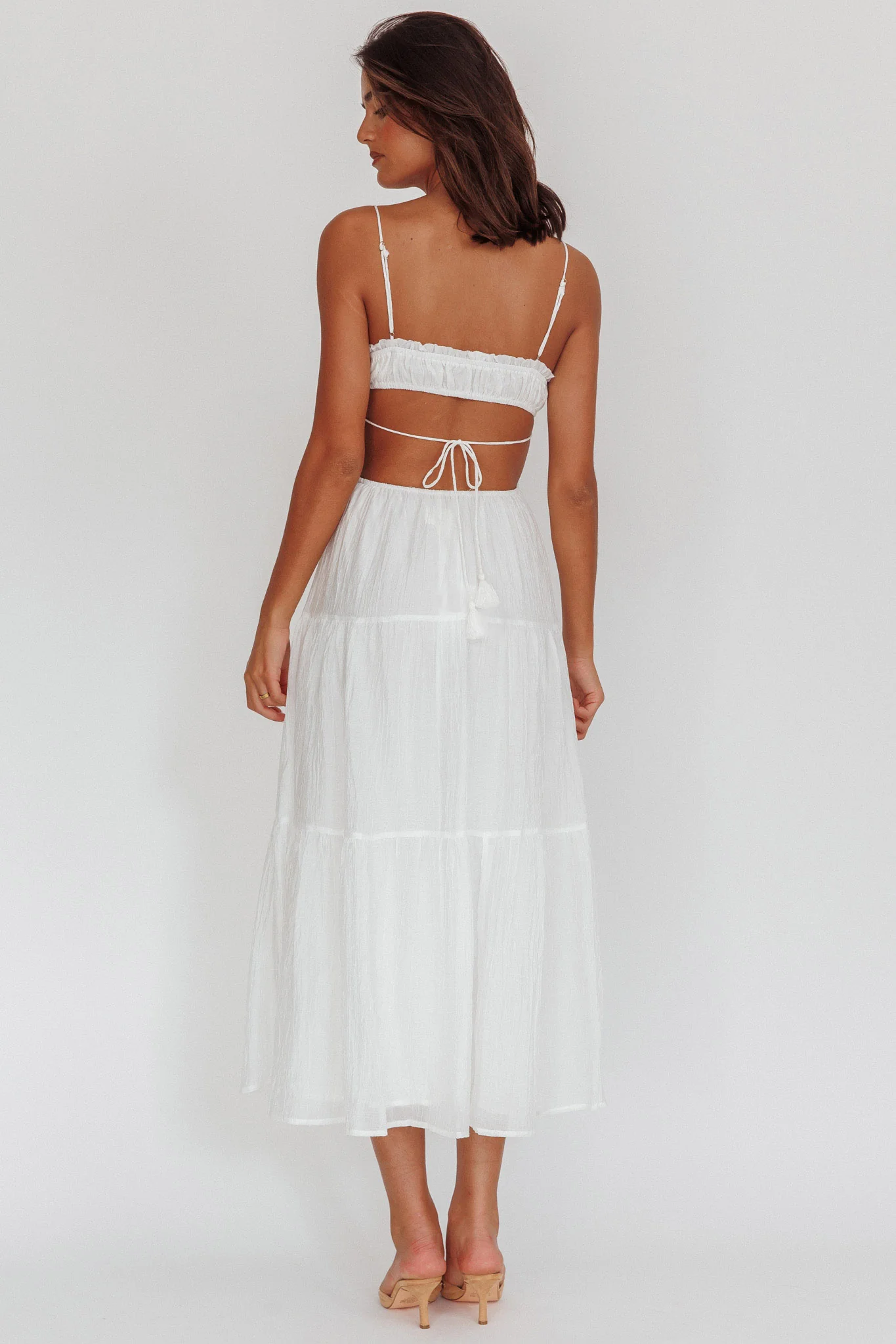 Eyona Cut-Out Waist Tie Maxi Dress White - Sonourner