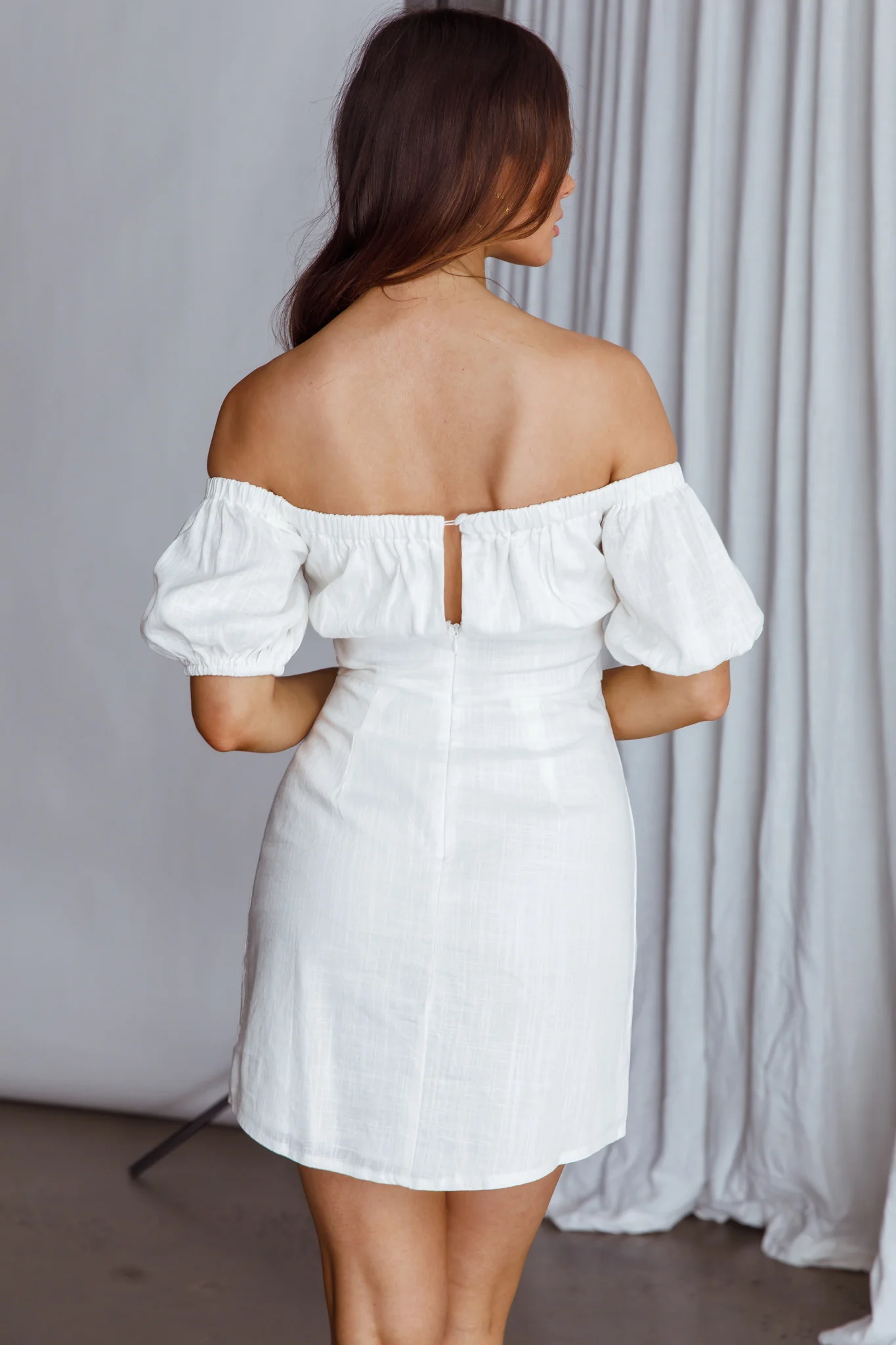 Dayanara Off-Shoulder Puff Sleeve Dress White - Sonourner