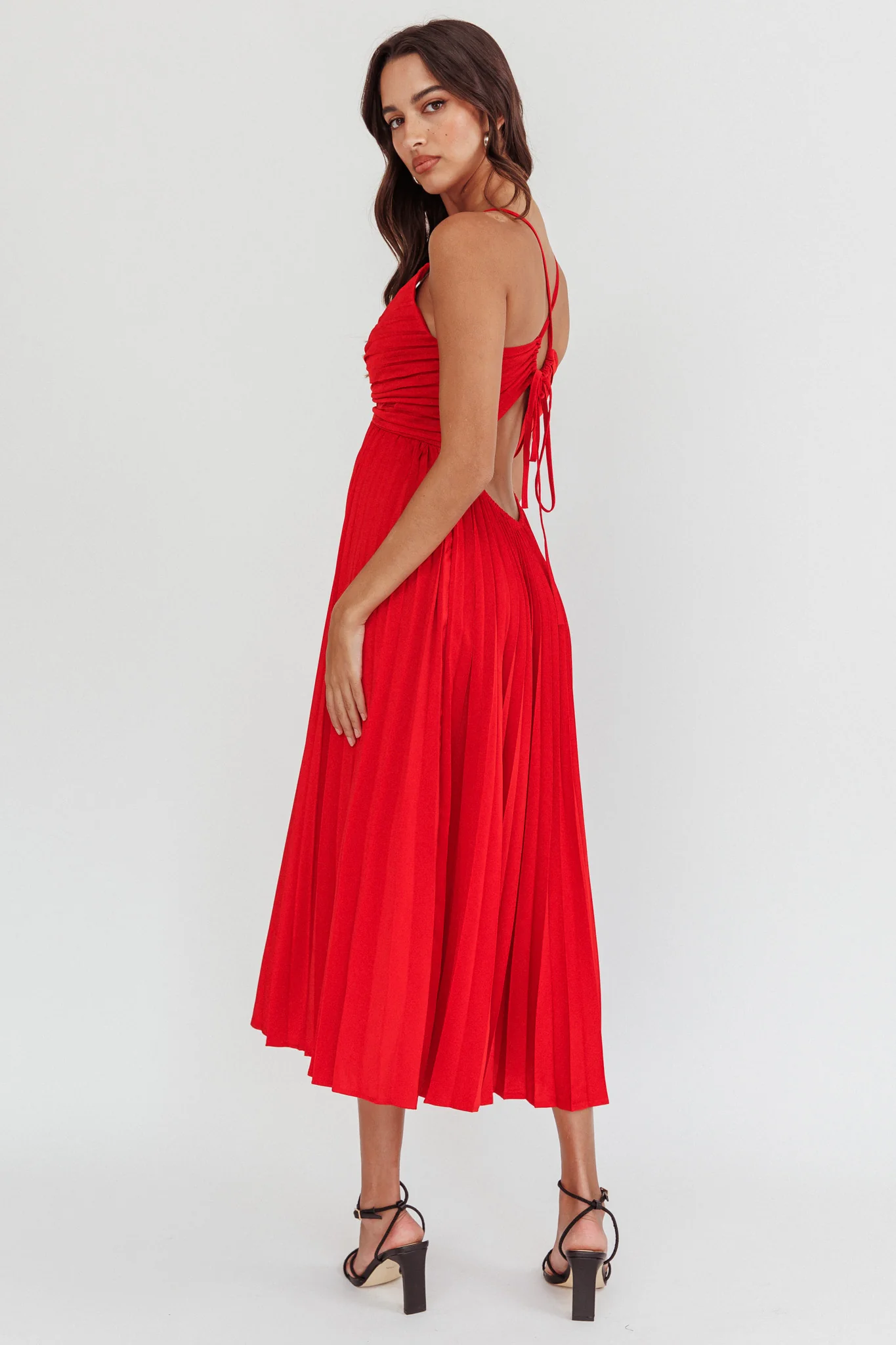 Spoken For Accordion Pleat Midi Dress Red - Sonourner