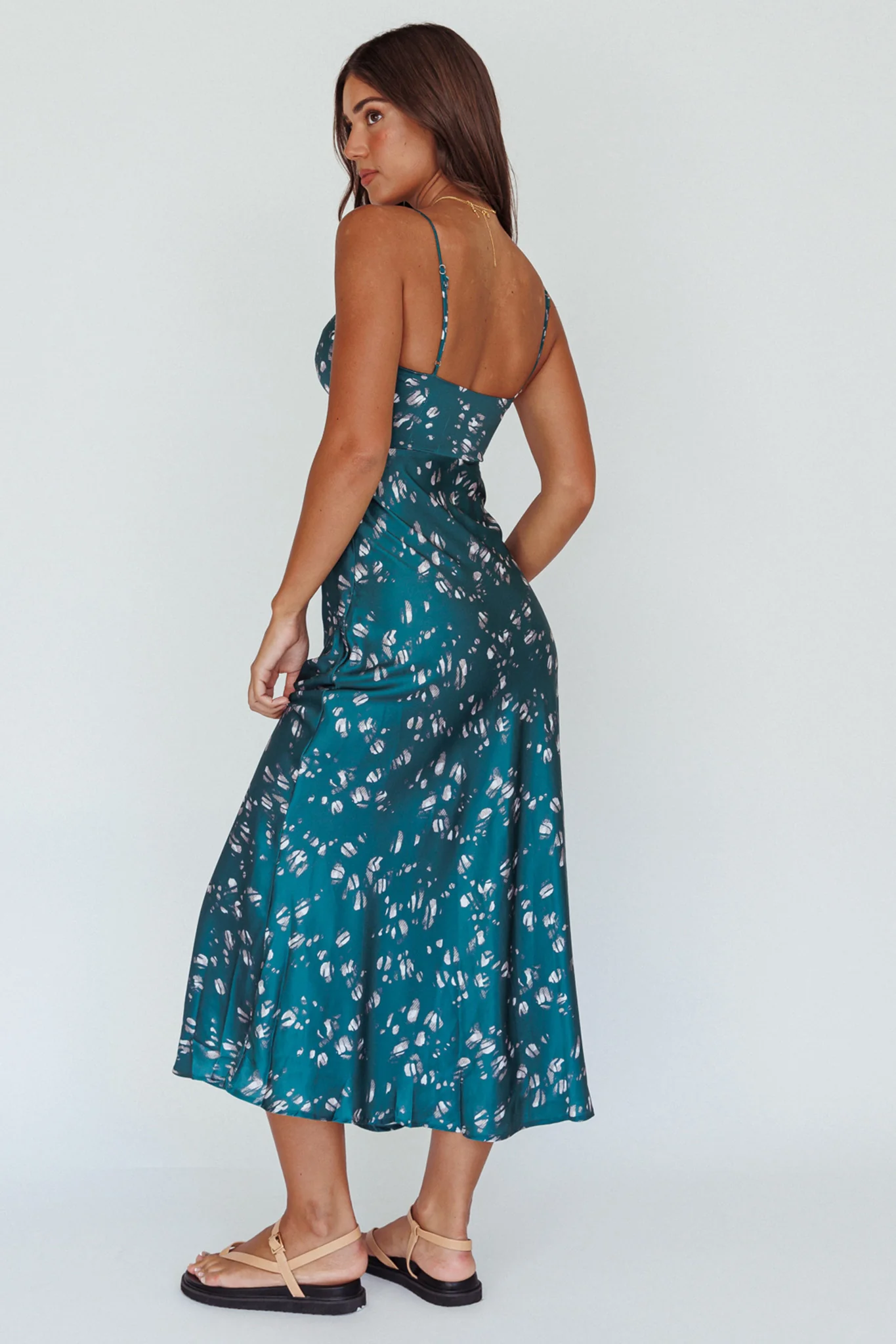 Missoula Cami Strap Padded Bust Midi Dress Printed Green - Sonourner