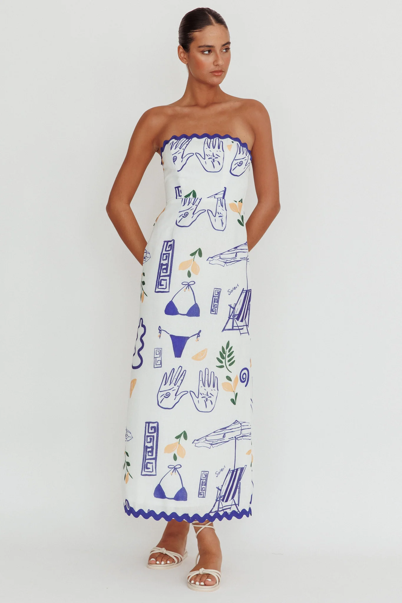Cypress Graphic Strapless Maxi Dress White - Sonourner