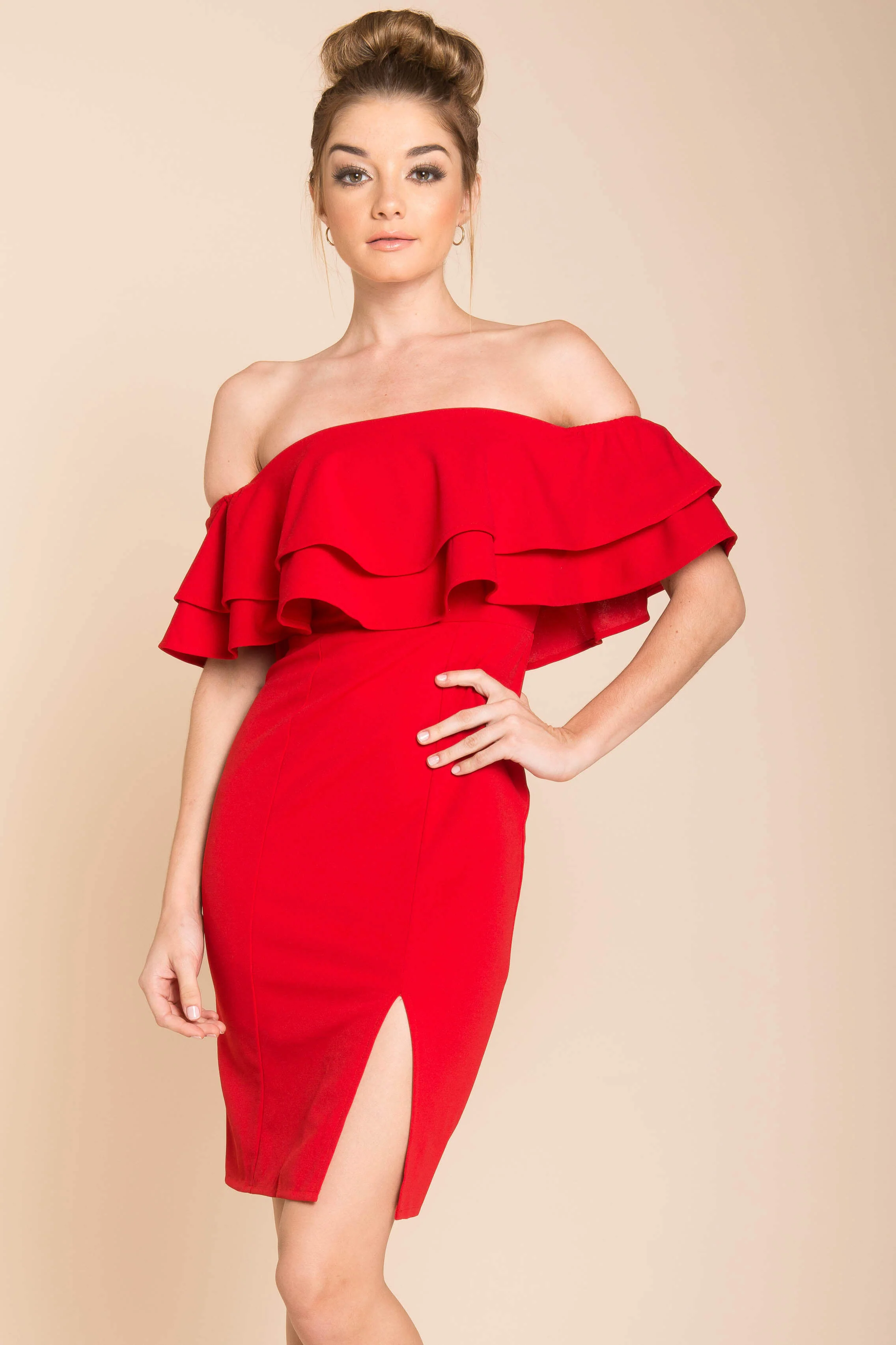 Manilla Ruffle Bodycon Dress Red - Sonourner